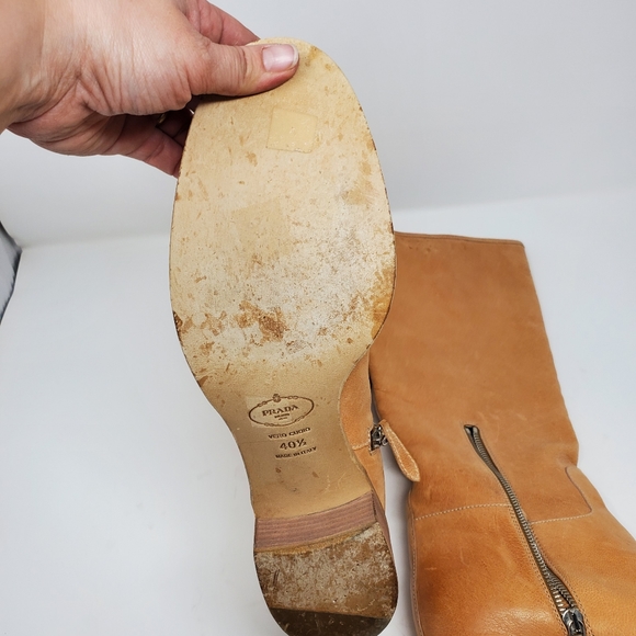 Prada camel tan tall leather half zip boots - Picture 7 of 11
